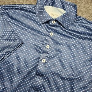 Collars & Co Mens Performance Polo Golf Shirt Blue Geometric Stars Dots Small
